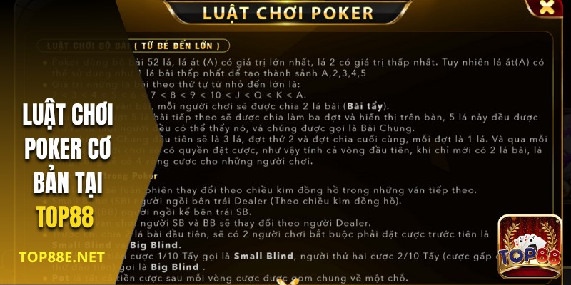 Chi tiết luật chơi poker tại Cổng game Top88