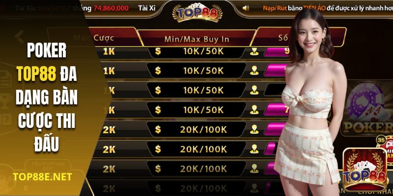 Poker Top88 đa dạng bàn cược thi đấu